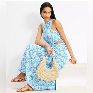 Coral Side Cutout Linen Blend Midi Dress | LOFT | NEW